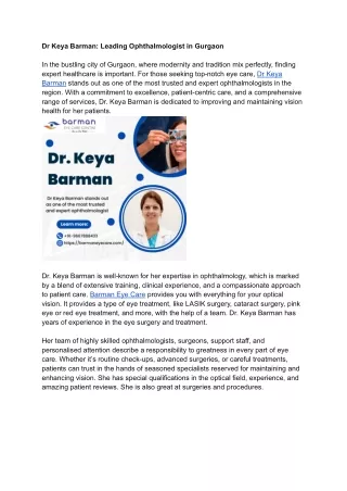 Dr Keya Barman: Leading Ophthalmologist in Gurgaon