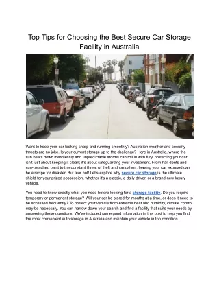 Top Tips for Choosing the Best Secure Car Storage Facility in Australia