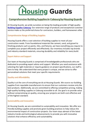 Comprehensive Building Supplies in Cobourg by Housing Guards