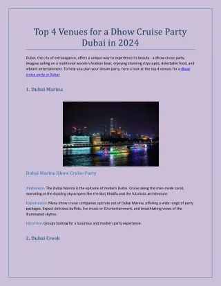 Top 4 Venues for a Dhow Cruise Party Dubai in 2024