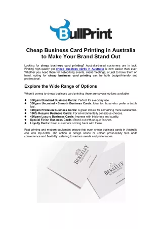 Cheap Business Card Printing in Australia to Make Your Brand Stand Out
