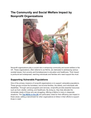 The Community and Social Welfare Impact by Nonprofit Organizations