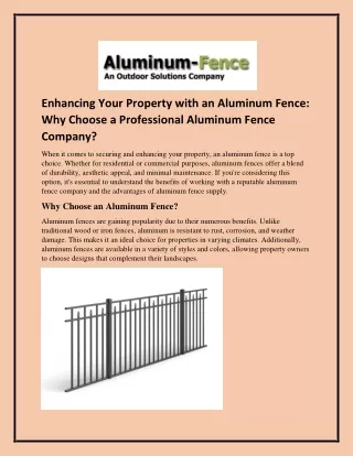 Why Choose a Professional Aluminum Fence Company?