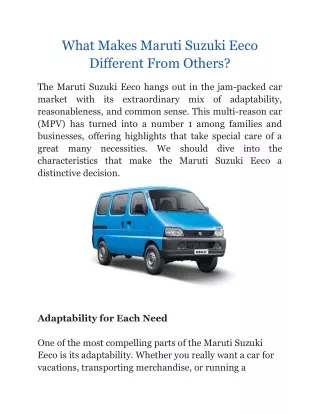 Maruti Suzuki Eeco: The Ultimate Multipurpose Car for Modern Needs