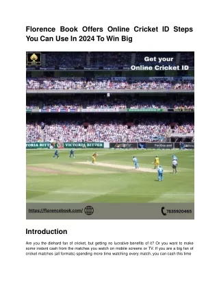 Florence Book Offers Online Cricket ID Steps You Can Use In 2024 To Win Big