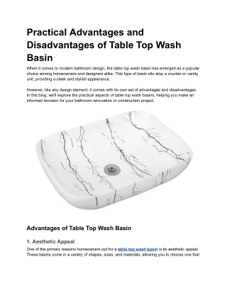 The Pros and Cons of Table Top Wash Basin: Practical Insights for Bathroom