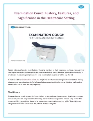 Examination Couch - History, Features, and Significance in the Healthcare Setting