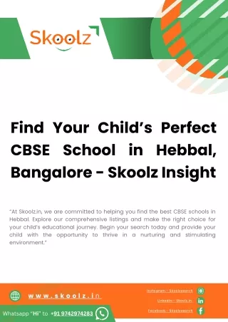 Experience Excellence: Best CBSE Schools in Hebbal, Bangalore with Skoolz