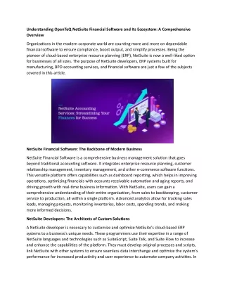 Understanding OpenTeQ NetSuite Financial Software and Its Ecosystem