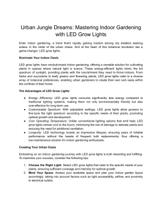 Urban Jungle Dreams_ Mastering Indoor Gardening with LED Grow Lights