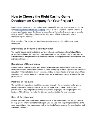 How to Choose the Right Casino Game Development Company for Your Project