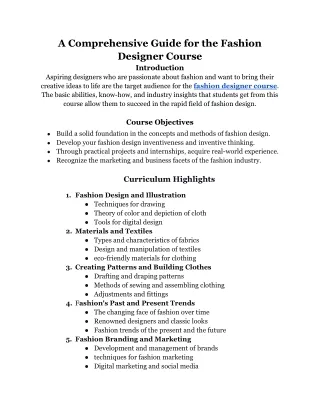 A Comprehensive Guide for the Fashion Designer Course