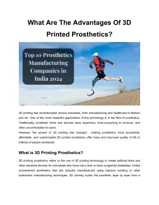 What Are 3D Printed Prosthetics and Their Advantages