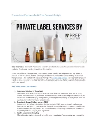Private Label Services by N Pree Cosmo Lifestyle