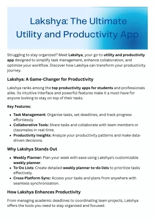 Master Your Schedule with Lakshya: A Comprehensive Utility and Productivity App