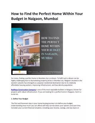 How to Find the Perfect Home Within Your Budget in Naigaon, Mumbai