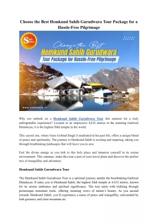 Choose the Perfect Hemkund Sahib Gurudwara Tour Package