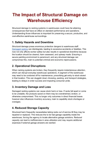 The Impact of Structural Damage on Warehouse Efficiency