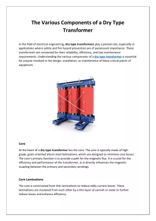 The Different Dry Type Transformer Components