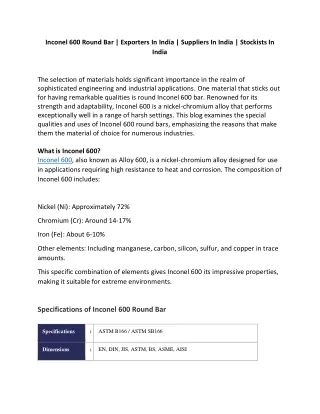 Inconel 600 Round Bar Stockists In India