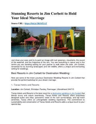 Stunning Resorts in Jim Corbett to Hold Your Ideal Marriage