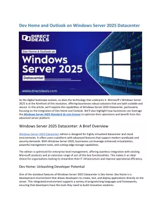 Dev Home and Outlook on Windows Server 2025 Datacenter