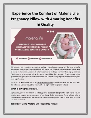 Experience the Comfort of Malena Life Pregnancy Pillow with Amazing Benefits & Quality