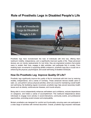 Role of Prosthetic Legs in Disabled People's Life