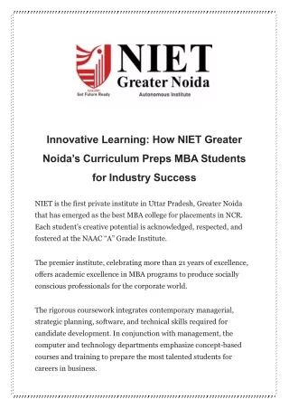 How NIET Greater Noida's Curriculum Preps MBA Students for Industry Success