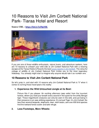 10 Reasons to Visit Jim Corbett National Park- Tiaraa Hotel and Resort