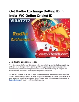 Get Radhe Exchange Betting ID in India  WC Online Cricket ID