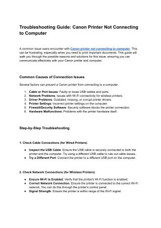 Troubleshooting Guide - Canon Printer Not Connecting to Computer