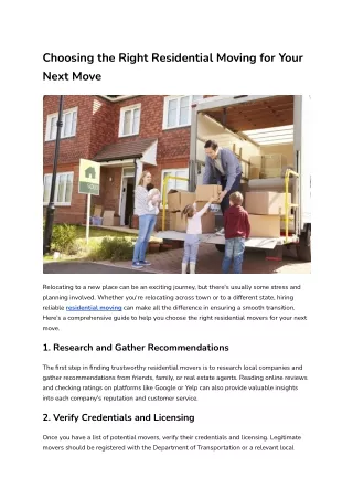 Choosing the Right Residential Movers for Your Next Move