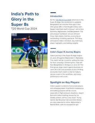 India's Path to Glory in the Super 8s