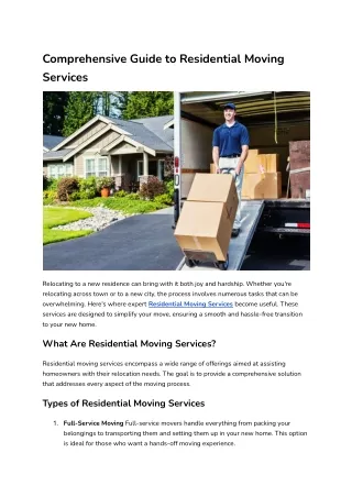 Comprehensive Guide to Residential Moving Services