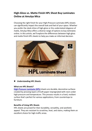 High-Gloss vs. Matte Finish HPL Sheet Buy Laminates Online at Amulya Mica