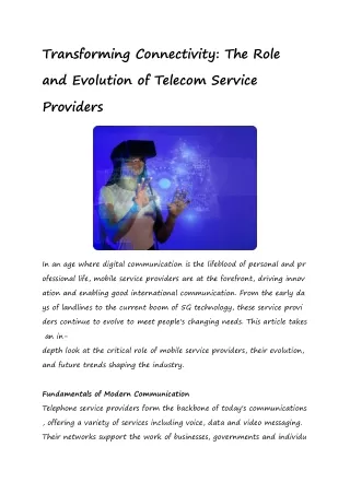 Transforming Connectivity The Role and Evolution of Telecom Service Providers