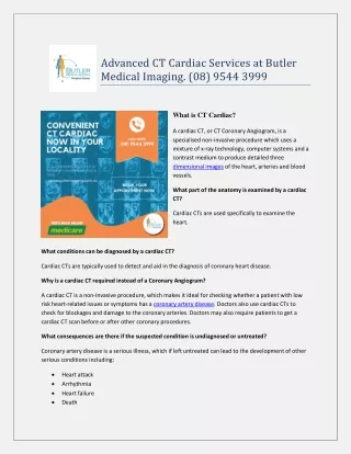 Advanced CT Cardiac Services at Butler Medical Imaging. (08) 9544 3999