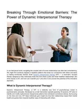 Breaking Through Emotional Barriers_ The Power of Dynamic Interpersonal Therapy