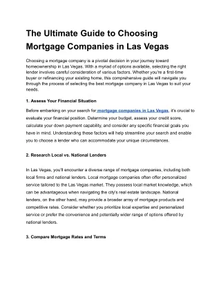 The Ultimate Guide to Choosing Mortgage Companies in Las Vegas