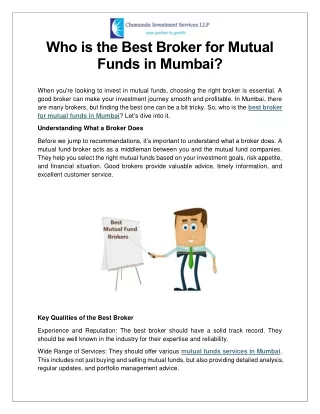 Who is the Best Broker for Mutual Funds in Mumbai