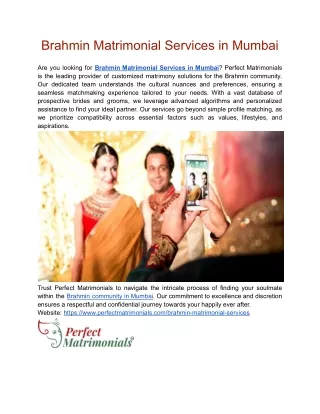 Brahmin Matrimonial Services in Mumbai