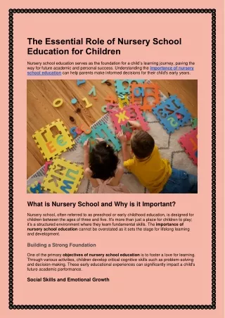 The Essential Role of Nursery School Education for Children