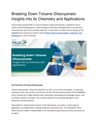 Breaking Down Toluene Diisocyanate_ Insights into its Chemistry and Applications