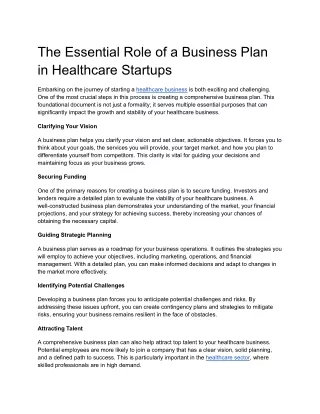 The Essential Role of a Business Plan in Healthcare Startups
