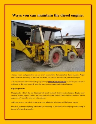 Ways you can maintain the diesel engine