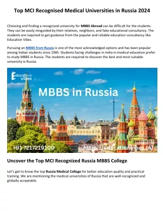 Top MCI Recognised Medical Universities in Russia 2024