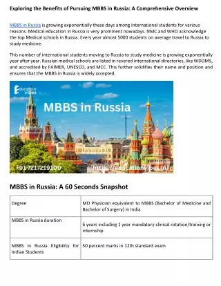 Exploring the Benefits of Pursuing MBBS in Russia