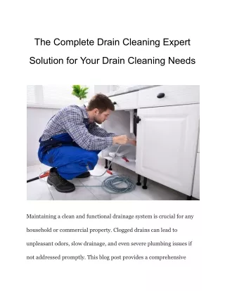 The Complete Drain Cleaning Expert Solution for Your Drain Cleaning Needs