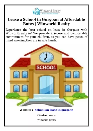 Lease a School in Gurgoan at Affordable Rates  Winworld Realty